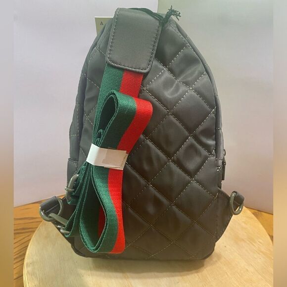 Sol and Selena MOTIVATOR Olive Green Quilted Sling Backpack 6.7” L x 11” H